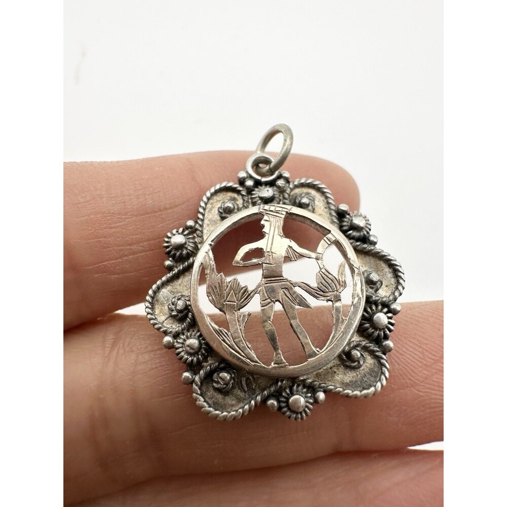 Vintage 800 Silver Pendant Filigree Tribal Figural